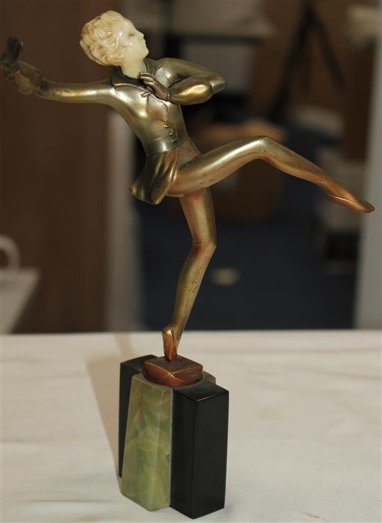 A Josef Lorenzl Art Deco bronze and ivory figure of a dancing girl 9.25in.